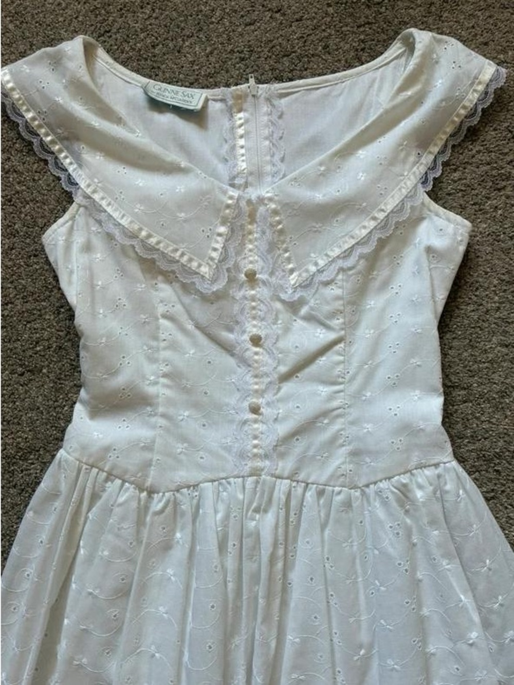White Eyelet Maxi Dress with Lace Collar and Button Front - Picture 2 of 2